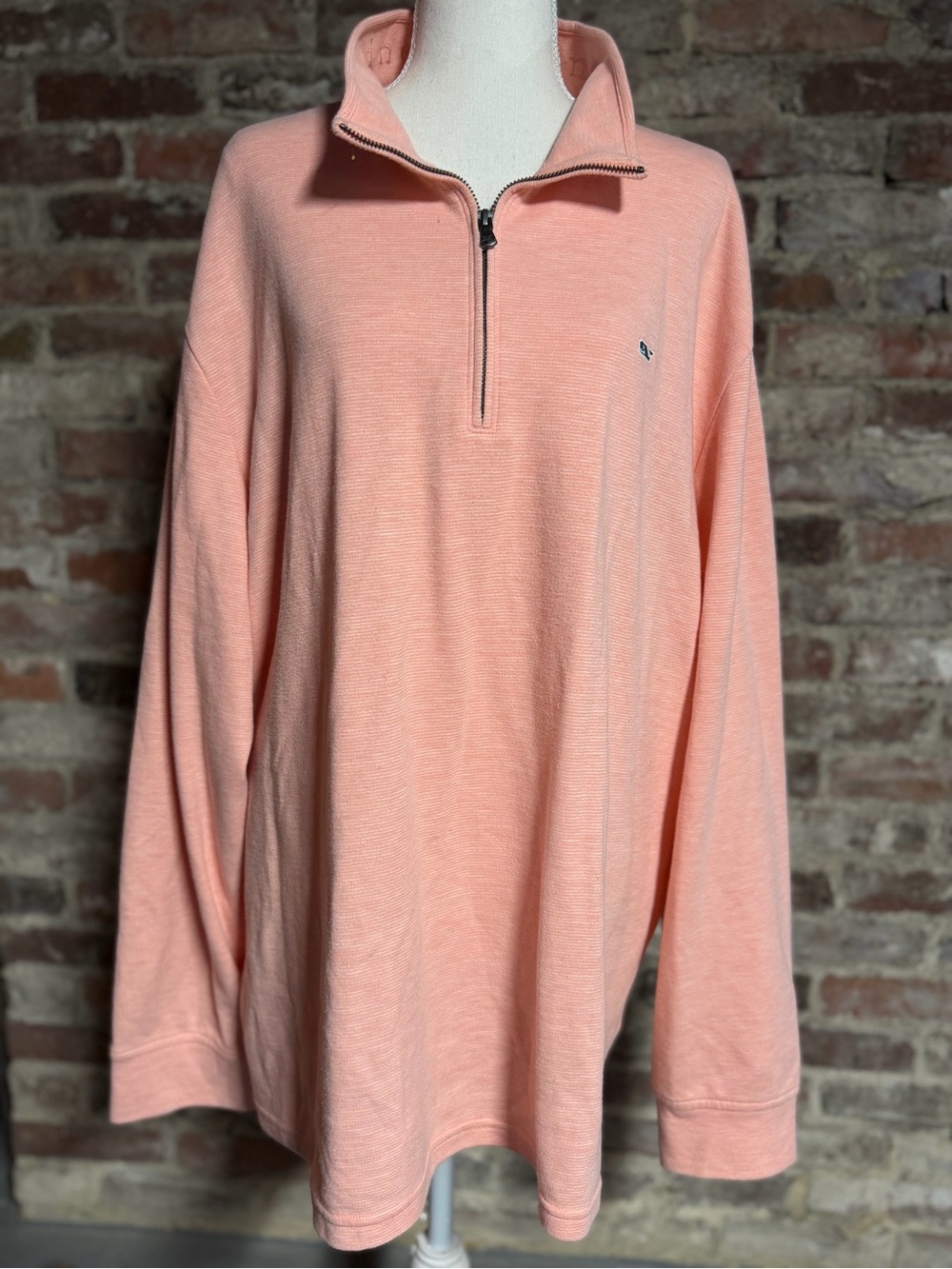 Vineyard Vines Men XXL Light Coral Pink Shep Shirt 1/4 Zip Pullover Sweater